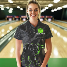 Load image into Gallery viewer, Black Camo Panther Green Flame Bowling Shirts For Women Custom Bowling Team League Jersey NQS9442