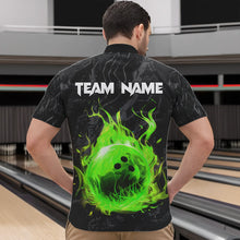 Load image into Gallery viewer, Black Camo Panther Green Flame Bowling Polo, 1/4 Zip Shirts For Men Custom Bowling Team League Jersey NQS9442