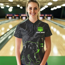 Load image into Gallery viewer, Black Camo Panther Green Flame Bowling Shirts For Women Custom Bowling Team League Jersey NQS9442