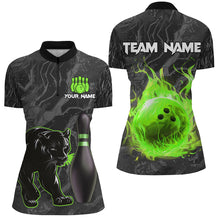 Load image into Gallery viewer, Black Camo Panther Green Flame Bowling Shirts For Women Custom Bowling Team League Jersey NQS9442