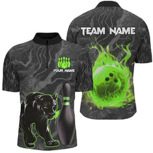 Load image into Gallery viewer, Black Camo Panther Green Flame Bowling Polo, 1/4 Zip Shirts For Men Custom Bowling Team League Jersey NQS9442