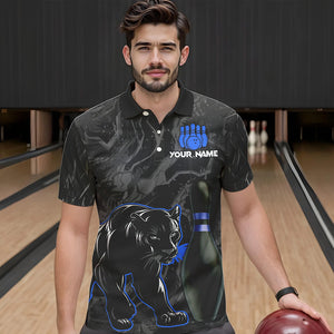Black Camo Panther Blue Flame Bowling Polo, 1/4 Zip Shirts For Men Custom Bowling Team League Jersey NQS9443