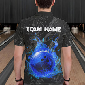 Black Camo Panther Blue Flame Bowling Polo, 1/4 Zip Shirts For Men Custom Bowling Team League Jersey NQS9443