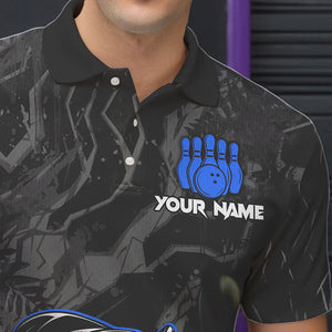 Black Camo Panther Blue Flame Bowling Polo, 1/4 Zip Shirts For Men Custom Bowling Team League Jersey NQS9443