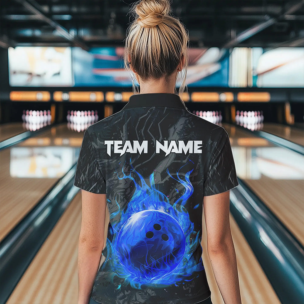 Black Camo Panther Blue Flame Bowling Shirts For Women Custom Bowling Team League Jersey NQS9443