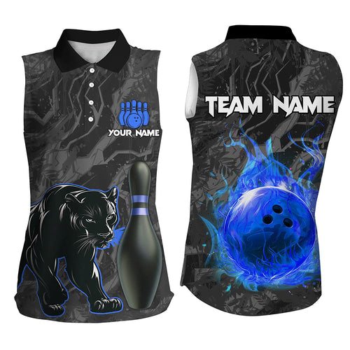 Black Camo Panther Blue Flame Bowling Sleeveless Polo Shirts Custom Bowling Team League Jersey NQS9443