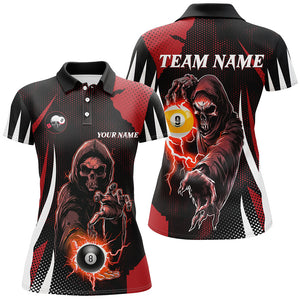 Funny Red Death Skeleton With Billiard 8 Ball & 9 Ball Women Polo Shirts Custom Billiard Team Jersey TDM1340