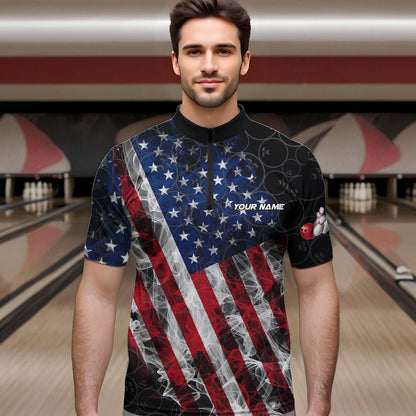 Smoke American Flag Black Bowling Camo shirts for men Custom patriotic Team bowling jersey NQS9779