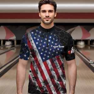 Smoke American Flag Black Bowling Camo shirts for men Custom patriotic Team bowling jersey NQS9779