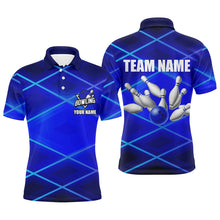 Load image into Gallery viewer, Mens bowling polo, 1/4 zip shirt Custom neon blue bowling team league jerseys, gifts for bowlers NQS7540