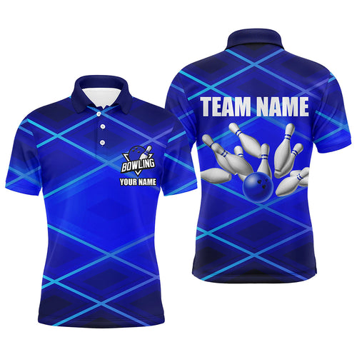 Mens bowling polo, 1/4 zip shirt Custom neon blue bowling team league jerseys, gifts for bowlers NQS7540