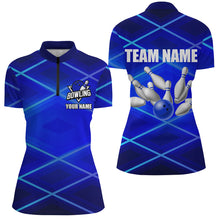 Load image into Gallery viewer, Womens bowling shirt Custom neon blue bowling team league jerseys, gifts for bowlers NQS7540