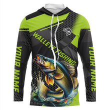 Load image into Gallery viewer, Personalized Walleye Fishing Jerseys, Walleye Long Sleeve Fishing Tournament Shirts | Green NQS7542