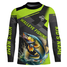 Load image into Gallery viewer, Personalized Walleye Fishing Jerseys, Walleye Long Sleeve Fishing Tournament Shirts | Green NQS7542