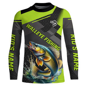 Personalized Walleye Fishing Jerseys, Walleye Long Sleeve Fishing Tournament Shirts | Green NQS7542