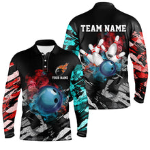 Load image into Gallery viewer, Black camo smoke Bowling ball pins Custom Bowling Polo, Quarter Zip shirt For Men, Team Bowling Jersey NQS7690