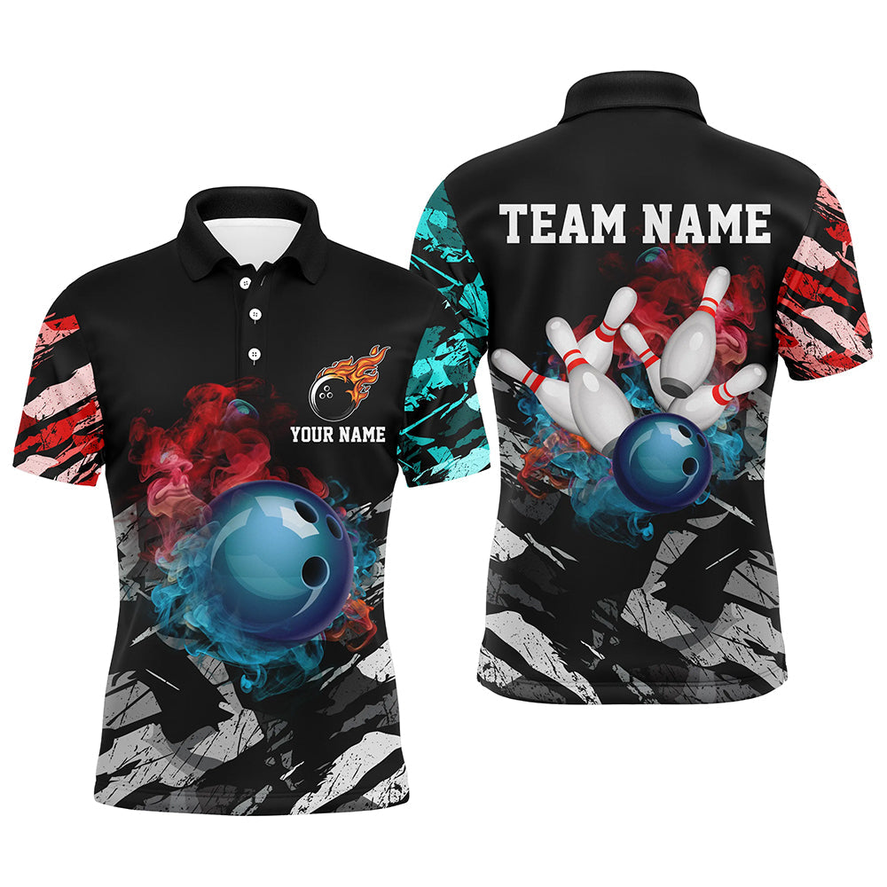 Black camo smoke Bowling ball pins Custom Bowling Polo, Quarter Zip shirt For Men, Team Bowling Jersey NQS7690