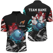 Load image into Gallery viewer, Black camo smoke Bowling ball pins Custom Bowling Polo, Quarter Zip shirt For Men, Team Bowling Jersey NQS7690