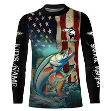 Load image into Gallery viewer, Snook Fishing 3D American Flag Patriotic Customize name Sun protection long sleeve fishing shirts NQS513