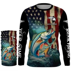 Snook Fishing 3D American Flag Patriotic Customize name Sun protection long sleeve fishing shirts NQS513