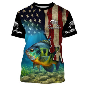 Bluegill Fishing 3D American Flag Patriotic Customize name All over printed shirts NQS516