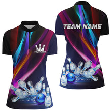 Load image into Gallery viewer, Colorful Lights Bowling Team jersey Custom Bowling Polo, Quarter Zip Shirt For Women, gift for bowlers NQS7939