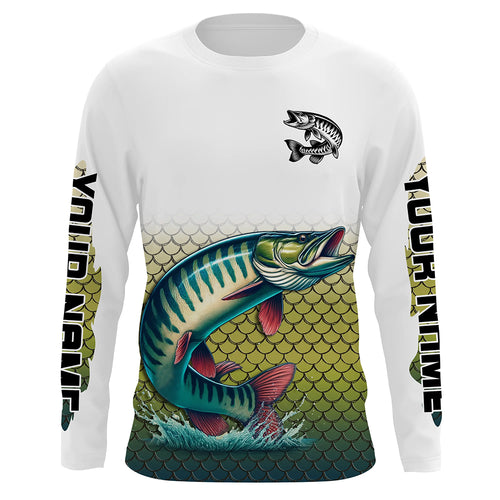 Musky Fishing jerseys, muskie scales Custom UV protection Long Sleeve performance Fishing Shirts NQS6014