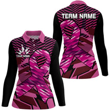 Load image into Gallery viewer, Breast Cancer Awareness black and Pink ribbons custom Bowing Shirts For Women, team bowling jerseys NQS8126