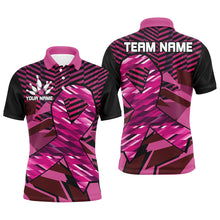 Load image into Gallery viewer, Breast Cancer Awareness black and Pink ribbons custom Bowing Shirts For Men, team bowling jerseys NQS8126