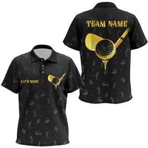 Black golf camo Kid golf polo shirts custom golf tees for children, unique golf gifts | Yellow NQS8130