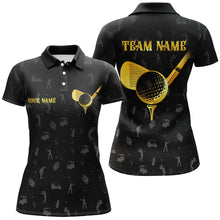 Load image into Gallery viewer, Black golf camo Womens golf polo shirts custom golf tees for women, unique golf gifts | Yellow NQS8130