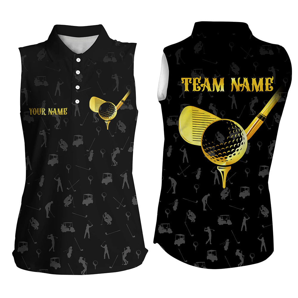 Black golf camo Women sleeveless polo shirts custom golf tees for women, unique golf gifts | Yellow NQS8130