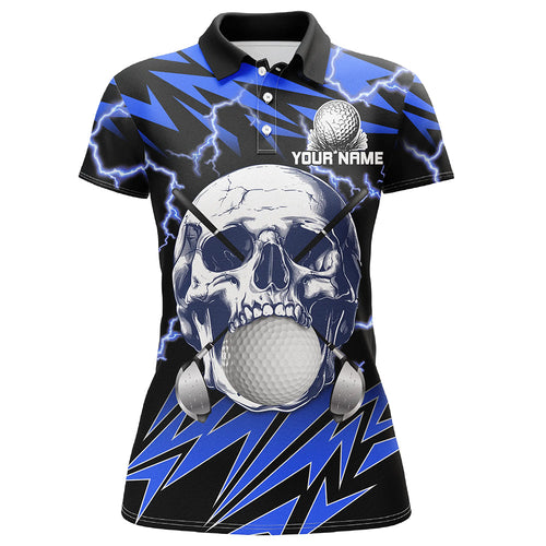 Blue lightning thunder golf skull Womens golf polo shirts custom ladies golf attire, cool golf gifts NQS8131