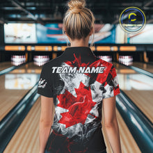 Load image into Gallery viewer, Smoke Canadian Flag Black Bowling Polo, 1/4 Zip shirt for Women Custom patriotic Team bowling jersey NQS10323