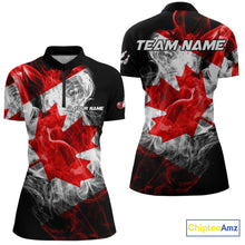 Load image into Gallery viewer, Smoke Canadian Flag Black Bowling Polo, 1/4 Zip shirt for Women Custom patriotic Team bowling jersey NQS10323
