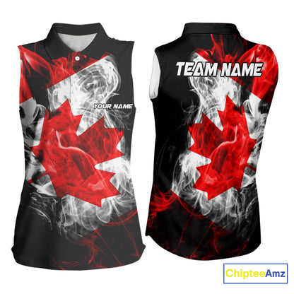 Smoke Canadian Flag Black Bowling Sleeveless Polo shirt Custom patriotic Team bowling jersey NQS10323
