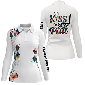 Tropical argyle pattern white Womens golf polo shirts custom name Kiss my putt women's golf tanks NQS6235