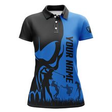 Load image into Gallery viewer, Womens golf polo shirts custom name skull golf black shirt jerseys, women golf tops | Blue NQS6240