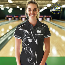 Load image into Gallery viewer, Black and Silver crown Bowling ball Polo, Quarter Zip Shirts for Women Custom Bowling Team jerseys NQS10537