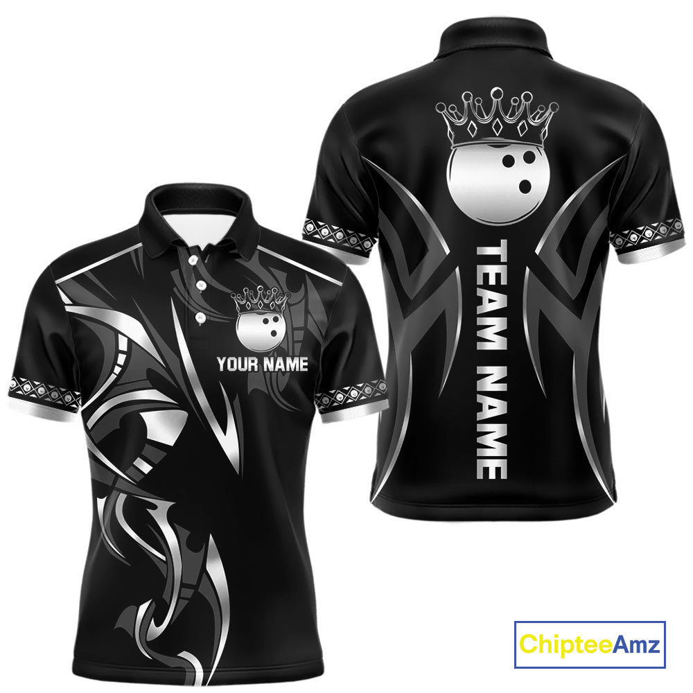Black and Silver crown Bowling ball Polo, Quarter Zip Shirts for Men Custom Bowling Team jerseys NQS10537