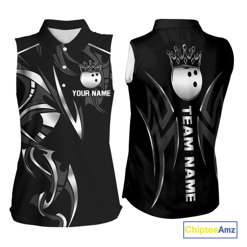 Black and Silver crown Bowling sleeveless polo Shirt Custom Bowling Team jerseys NQS10537