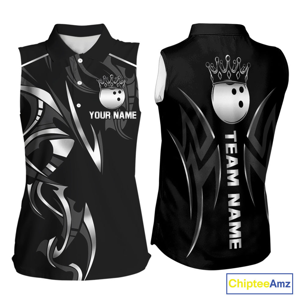 Black and Silver crown Bowling sleeveless polo Shirt Custom Bowling Team jerseys NQS10537