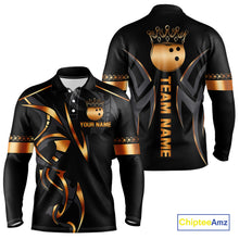Load image into Gallery viewer, Black and Orange crown Bowling ball Polo, Quarter Zip Shirts for Men Custom Bowling Team jerseys NQS10538