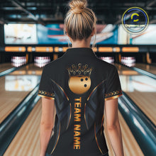 Load image into Gallery viewer, Black and Orange crown Bowling ball Polo, Quarter Zip Shirts for Women Custom Bowling Team jerseys NQS10538