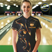 Load image into Gallery viewer, Black and Orange crown Bowling ball Polo, Quarter Zip Shirts for Women Custom Bowling Team jerseys NQS10538