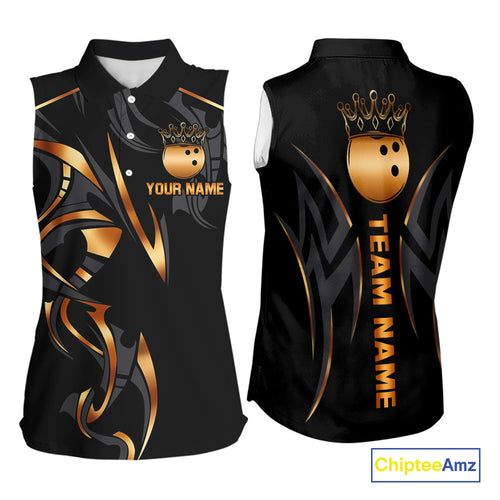 Black and Orange crown Bowling sleeveless polo Shirt Custom Bowling Team jerseys NQS10538