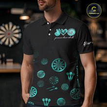 Load image into Gallery viewer, Personalized Turquoise Black Camo Darts Shirts For Men Custom Peace Love Darts Team Jerseys NQS10542