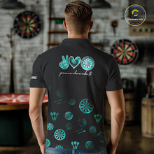 Load image into Gallery viewer, Personalized Turquoise Black Camo Darts Shirts For Men Custom Peace Love Darts Team Jerseys NQS10542