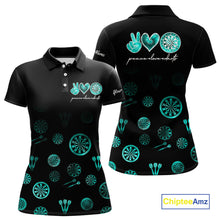 Load image into Gallery viewer, Personalized Turquoise Black Camo Darts Shirts For Women Custom Peace Love Darts Team Jerseys NQS10542