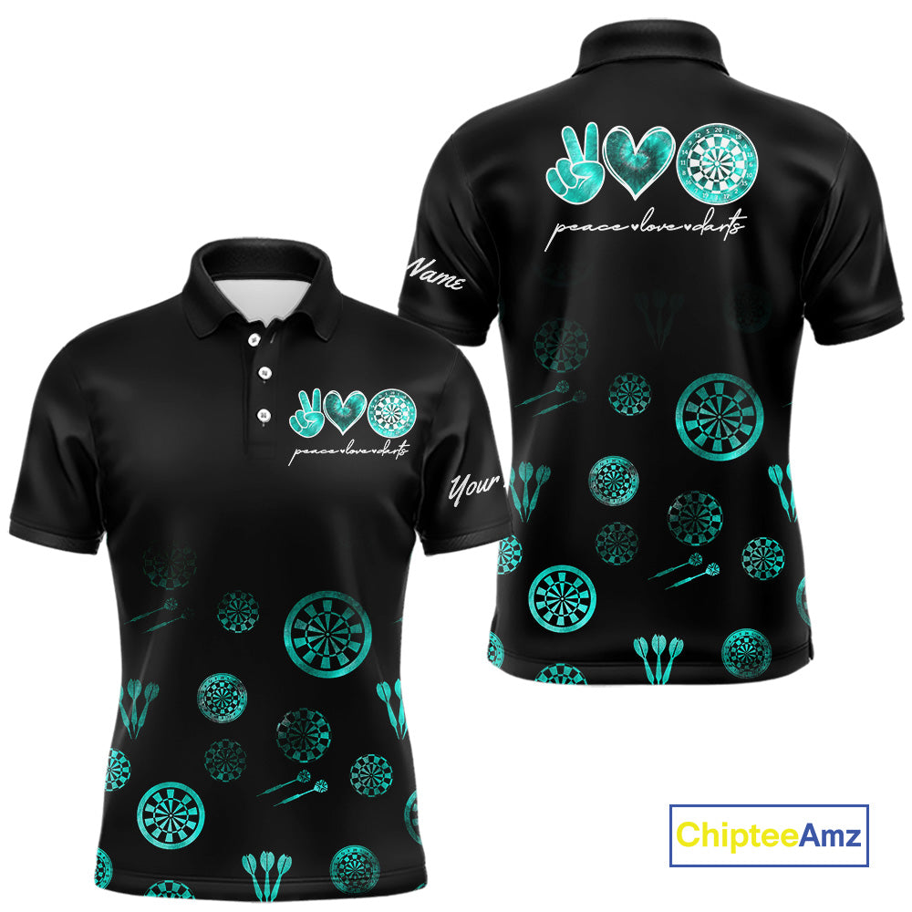 Personalized Turquoise Black Camo Darts Shirts For Men Custom Peace Love Darts Team Jerseys NQS10542